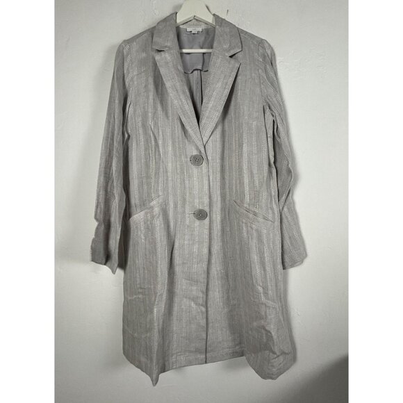 J. Jill Womens Linen Striped Duster Blazer Coat Jacket Small Gray Lightweight - Picture 1 of 10